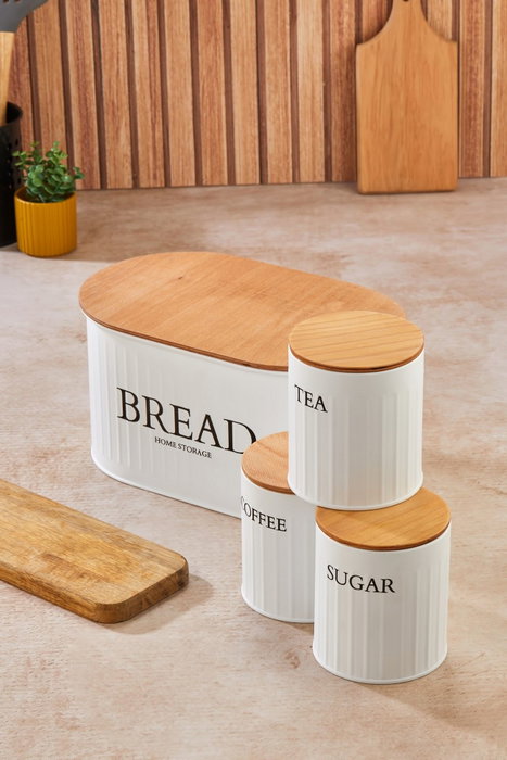 Hermia Juego de Cajas de Almacenamiento Blanco con Tapas de Madera Hermia Juego de Cajas de Almacenamiento Blanco con Tapas de Madera